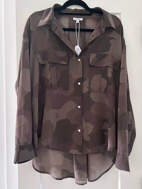 Pistola Reese sheer Olive Camo Button-Up Shirt medium
